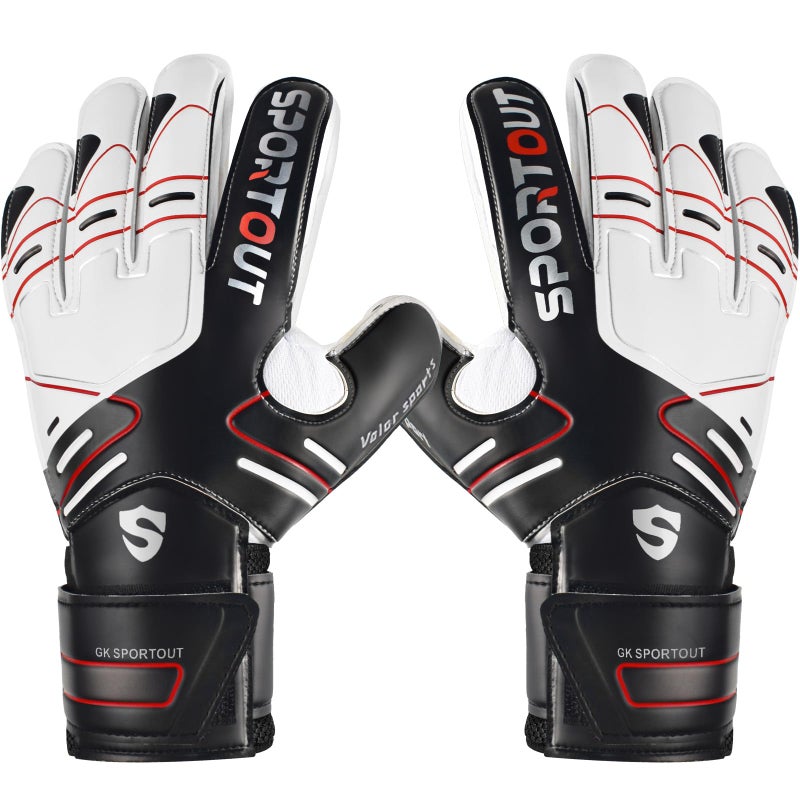Sportout Youth&Adult Goalie Goalkeeper Gloves,Strong Grip for The Toughest Saves, with Finger Spines to Give Splendid Protection to Prevent Injuries,3 Colors (Black, 5) - Image 1